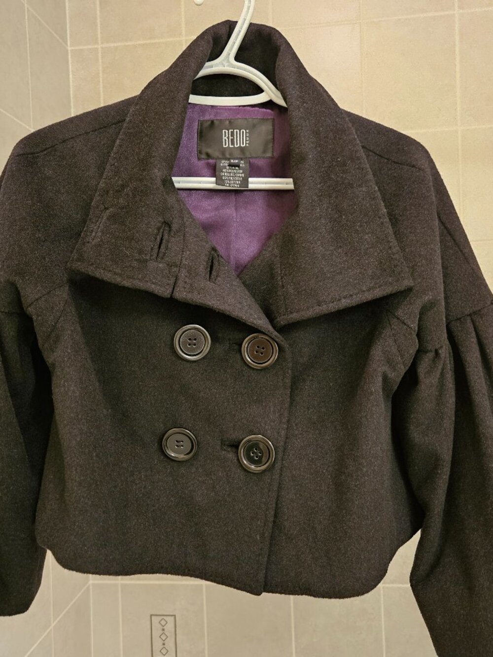 Bedo Femme Soft Black Cropped Wool Blend Size S Pea Coat